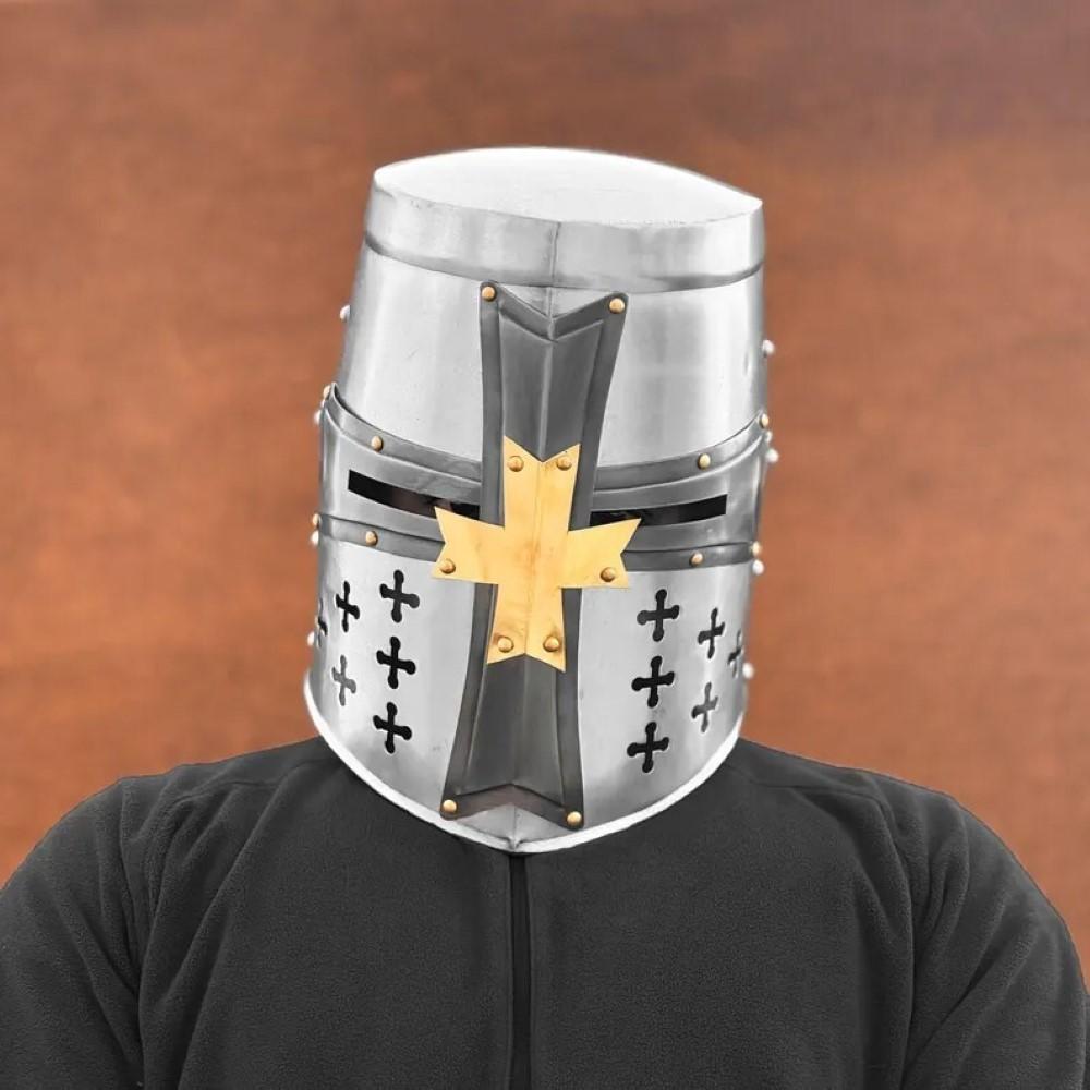 

Середньовічний шолом лицаря-тамплієра Larp Броня Шолом Бойовий шолом Подарунок новий M аеро