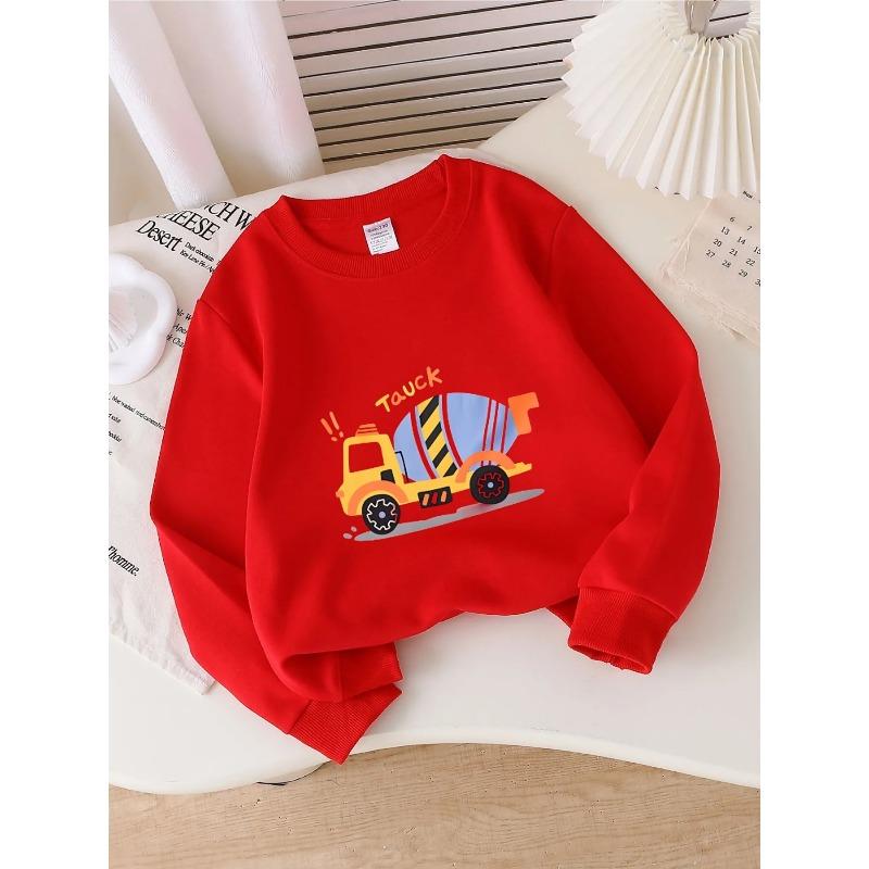 Kids Crewneck Sweatshirt, Vibrant Cement Mixer Truck Graphic Print,Spring Autumn Casual Sport Tops