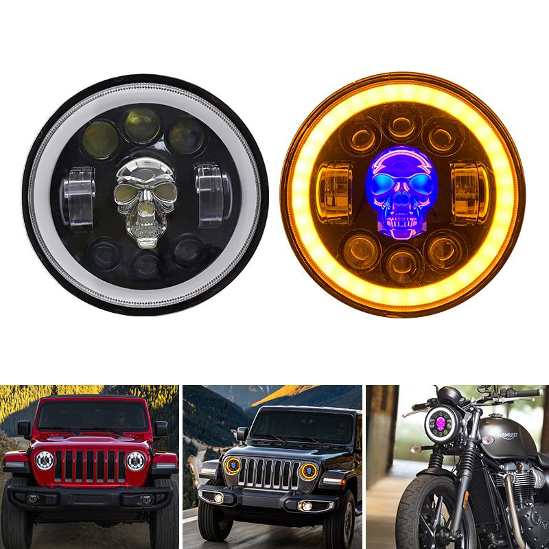 Motorcycle Headlight 5.75 Inch Angel Eyes Round Led Lights for Skull Motorcycle Front Headlights High Low Beam Bulb 160W 6500k