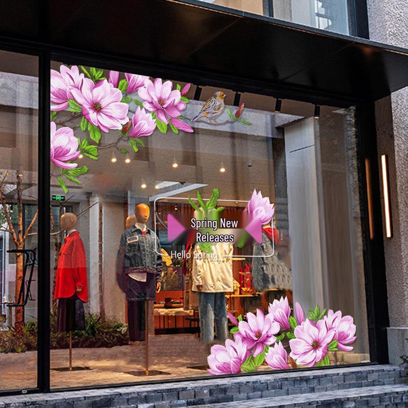 

Весенние наклейки на статической основе «Магнолия» для дверей, окон и украшения магазина Small