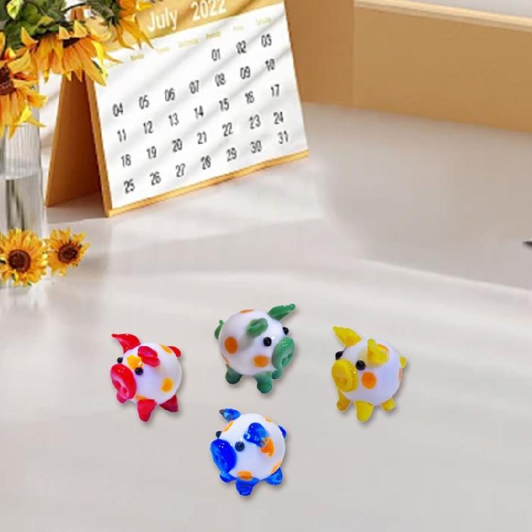 Colorful Glass Pig Figurine Handcrafted Miniature Animal Collectible Ornament for Artistic Display in Homes and Offices