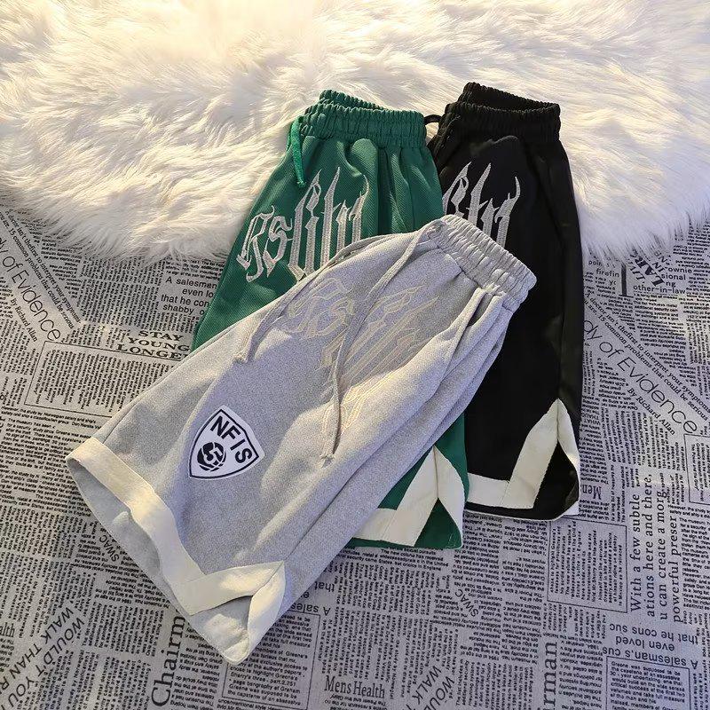 Men's Summer Hip-Hop Embroidered Basketball Shorts - Loose, Thin, Split Contrast Design