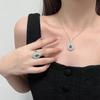 Emerald Teardrop Ring, Earring, and Necklace Set with Zirconia Accents