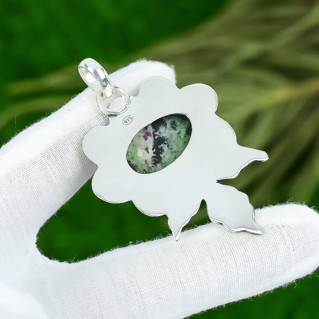 Oval Natural Ruby Zosite Bezel Handcrafted Ethnic New Pendant Jewelry 925 Silver