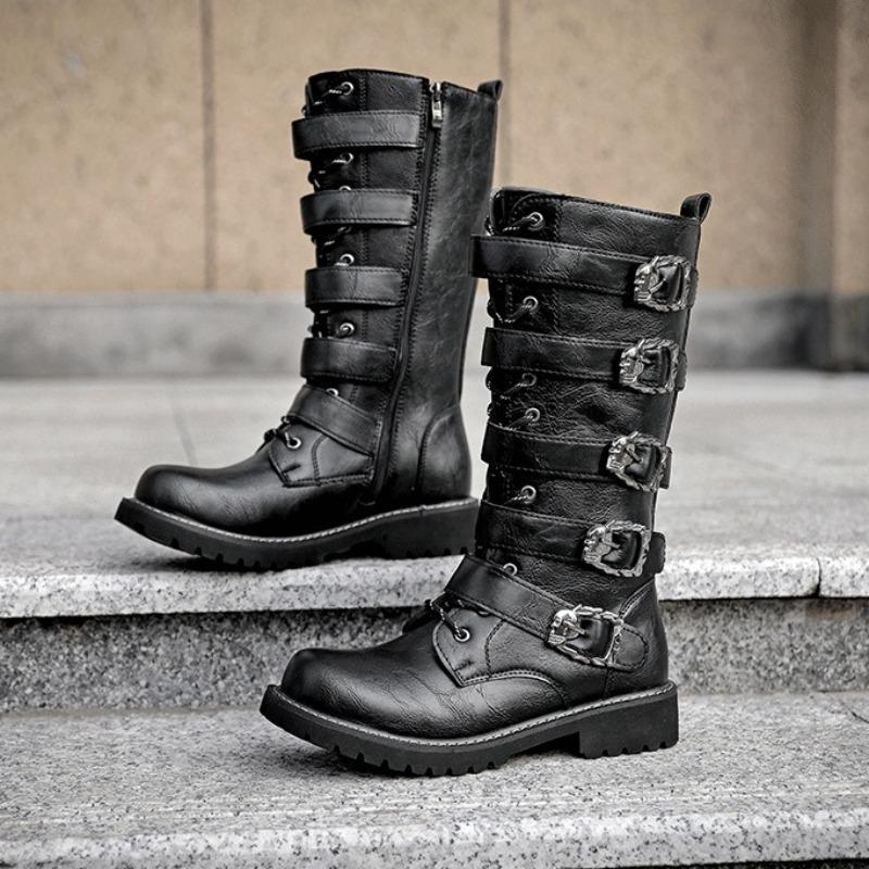 Gotiska Punk Platåstövlar Mode Herr Motorcykelstövlar Kvalitetsläder Mellanvadsstövlar Western Cowboy Stövlar Herr Stövletter Botas2025