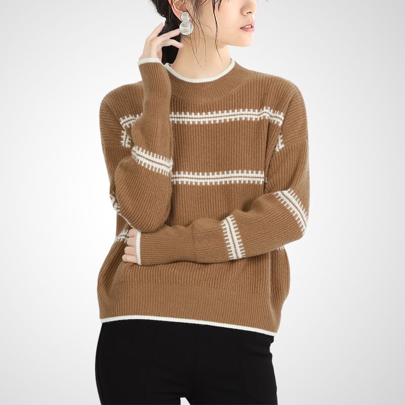 

Vintage Stripe Loose Fashion Versatile Base Cardigan Curry color L