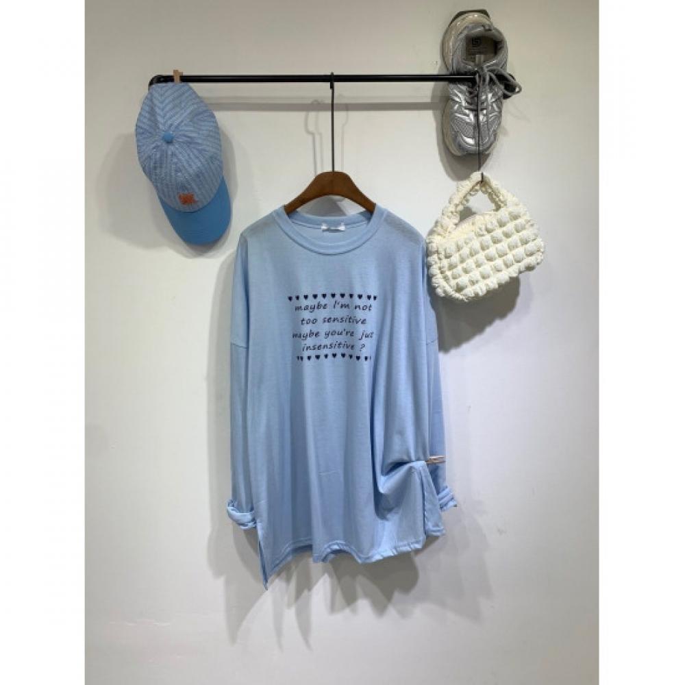 C S In The Room  Big Size  leTTerIng SliT overSized Long Sleeve T ShirT 3 Color