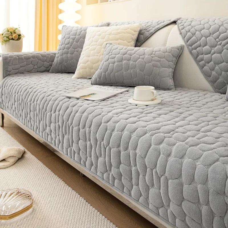 Nordic Solid Color Winter Lamb Wool Sofa Towel Thicken Plush Soft and Smooth Sofa Covers for Living Room Anti-slip Couch Cover