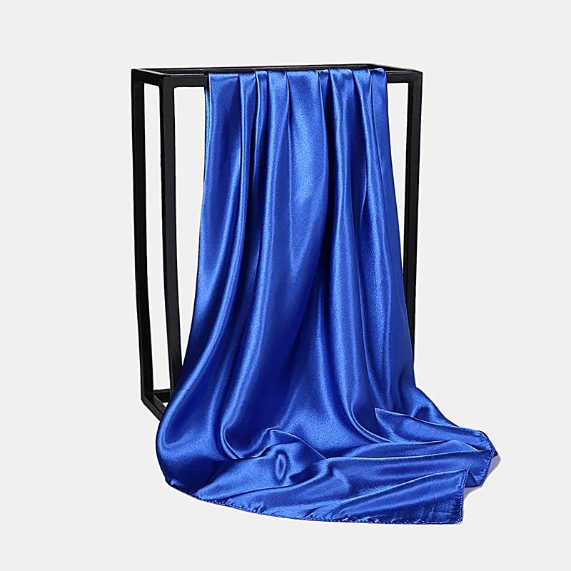 90Cm Solid Colors Neckerchief Hijab Scarf For Women Silk Satin Headband Hair Scarves Female Square Shawls Head Scarfs For Ladies