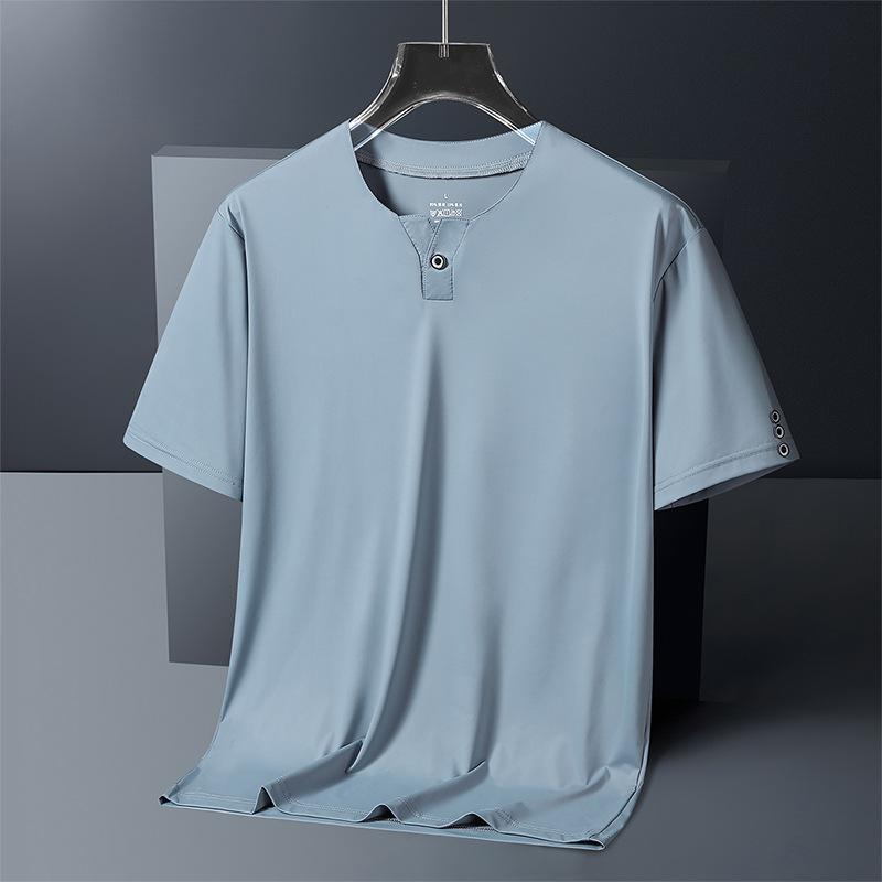 Ice Silk Short-sleeved T-shirt Men's Thin Quick-drying Breathable Round Neck Plus Fat Plus Size T-shirt