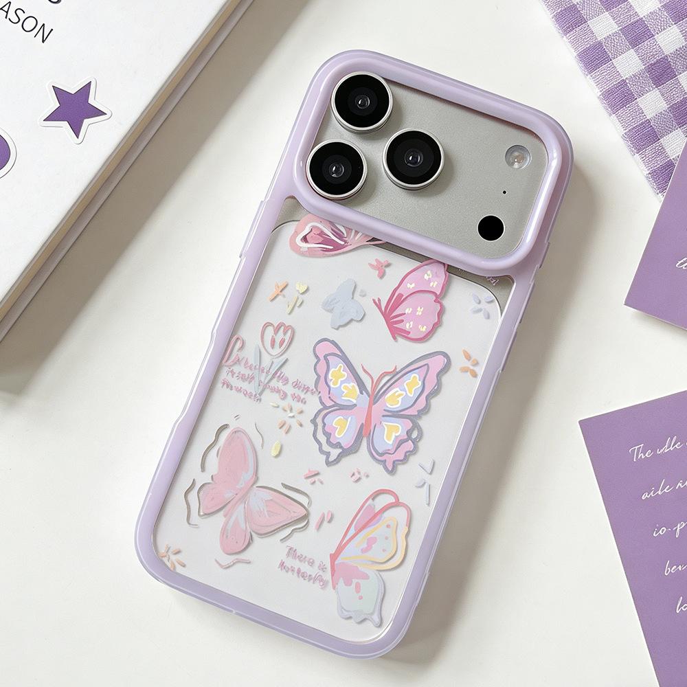 ins pink butterfly is suitable for Apple 17/16Promax transparent mobile phone case iPhone15 anti-drop female shell spring model.