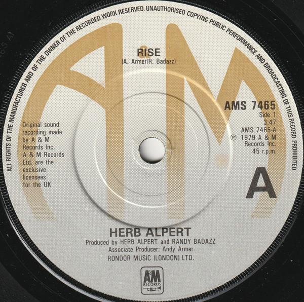 

7inch Record HERB ALPERT - Rise AMS7465 A&M Records 1979 UK Soul/Funk Used