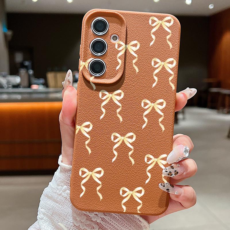 Bowknot Pattern Slim Matte Phone Case For Samsung S25 S24 FE S23 Ultra S22 A36 A56 A16 A55 A26 A35 TPU Leather Texture Soft Shockproof Bumper Cover