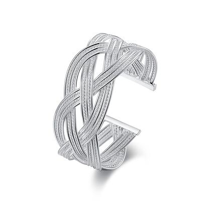 Bracciali da Polso Design Semplice Argento Sterling 925 Rete Ritorta Manicotti Aperti per Donna Gioielli Punk