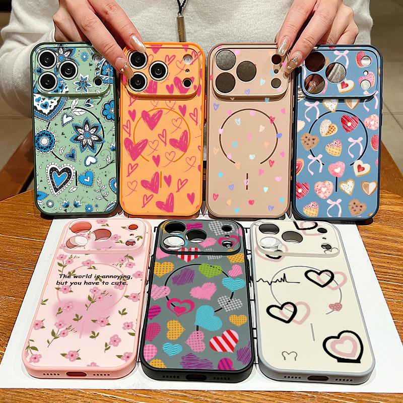 Cute Candy Love Heart Case For iPhone 17 18 Pro Max Magnetic For Magsafe Skin Feel Hybrid Phone Cover For iPhone 16 15 14 13 Pro Max