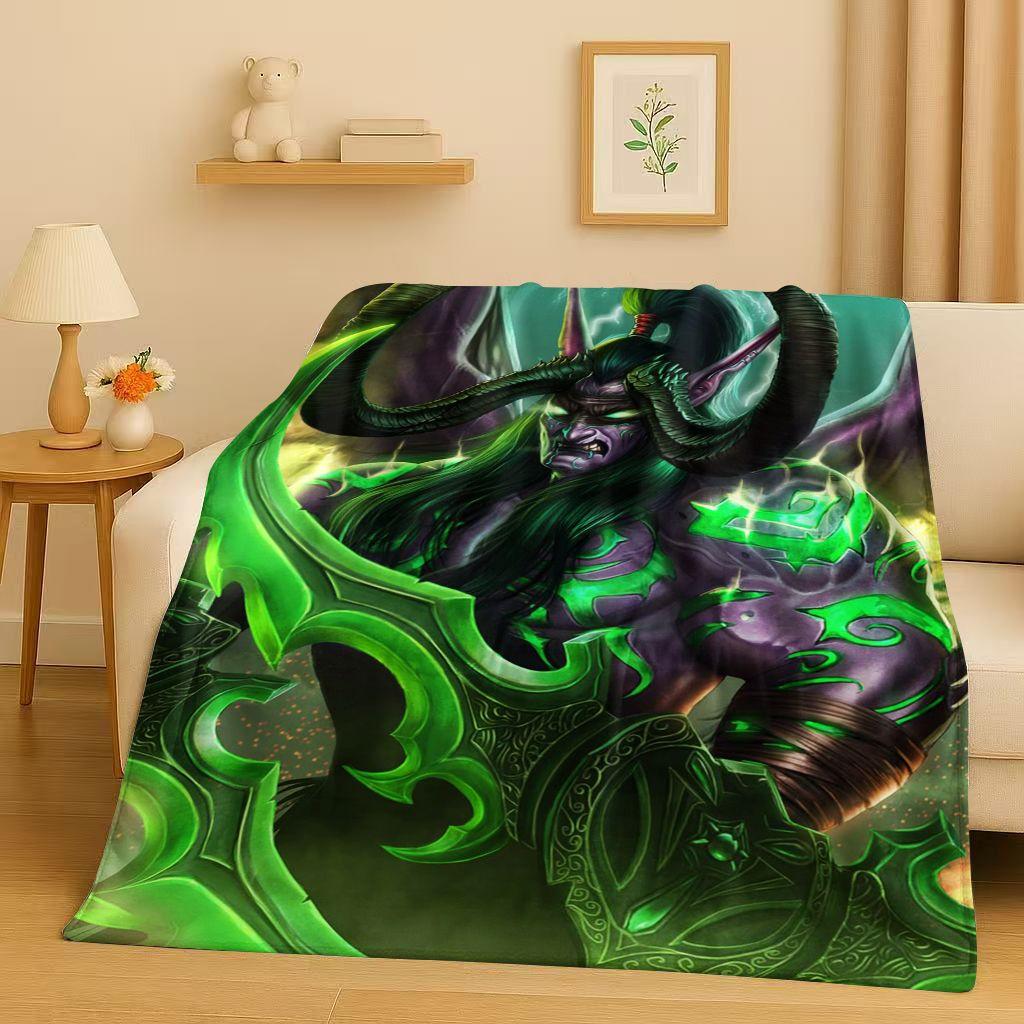 

3D WOW World of Warcraft Game Demon Hunter Arthas Cartoon Flannel Blanket,Ultra Soft Plush Throw for Home Bedroom Bed Sofa Cover 150x200cm