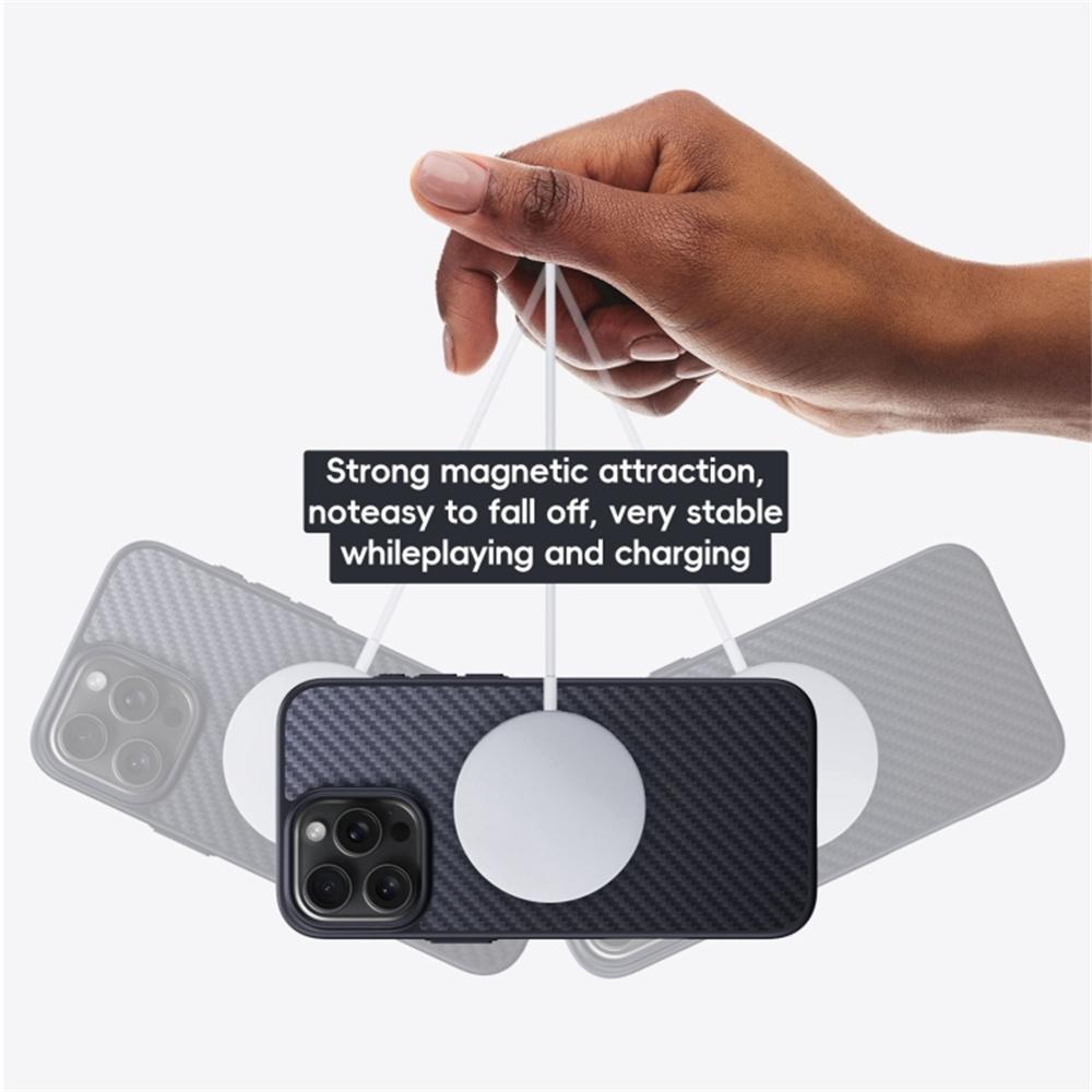 For iPhone 16 Pro Case Compatible MagSafe Shockproof TPU+Aramid Fiber Phone Cover Carbon Fiber Texture