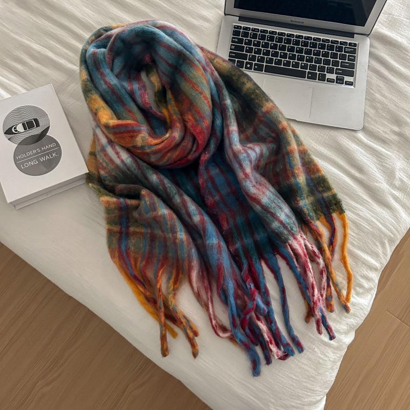 High-End Plaid Shawl for Women - 2025 Autumn/Winter Korean Style Thickened Imitation Cashmere Scarf