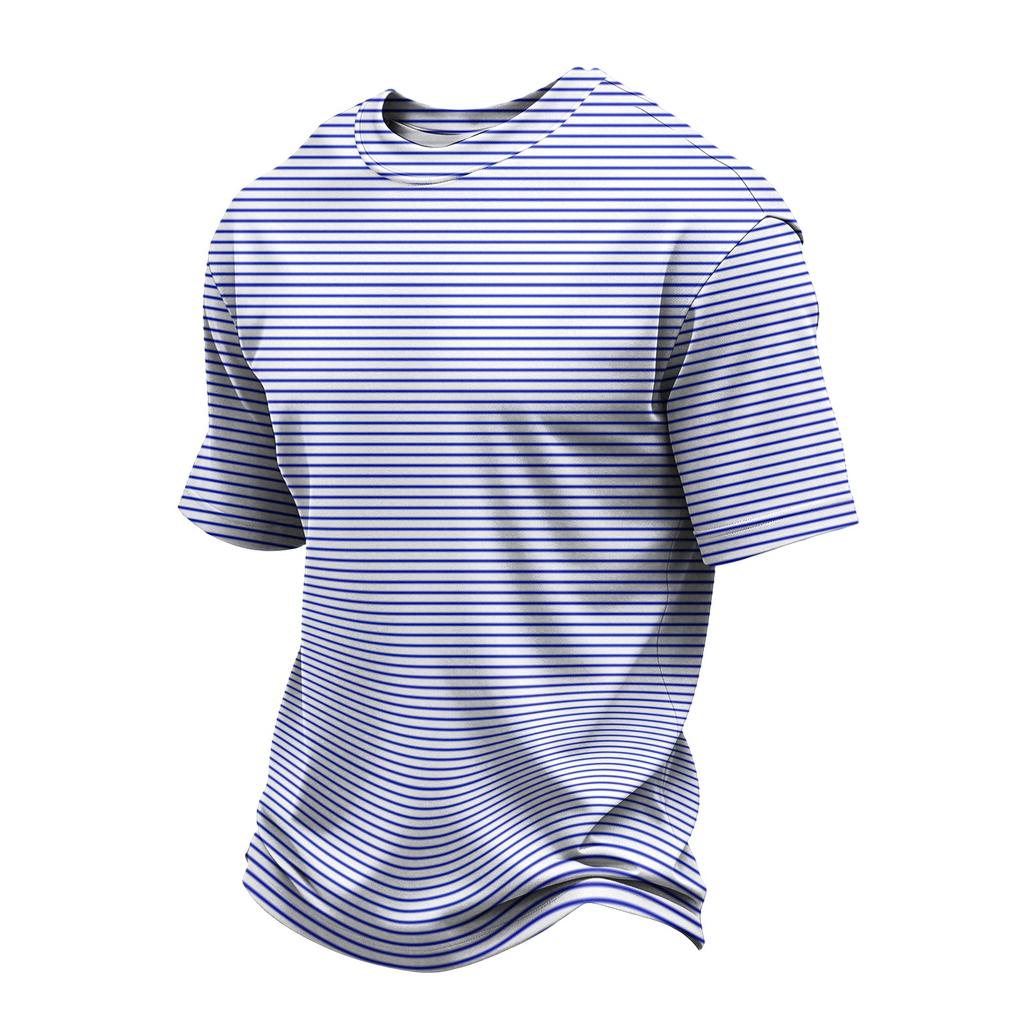 Men's Casual Quick-Dry Round Neck Short Sleeve Striped T-Shirt - Lightweight Mesh Breathable