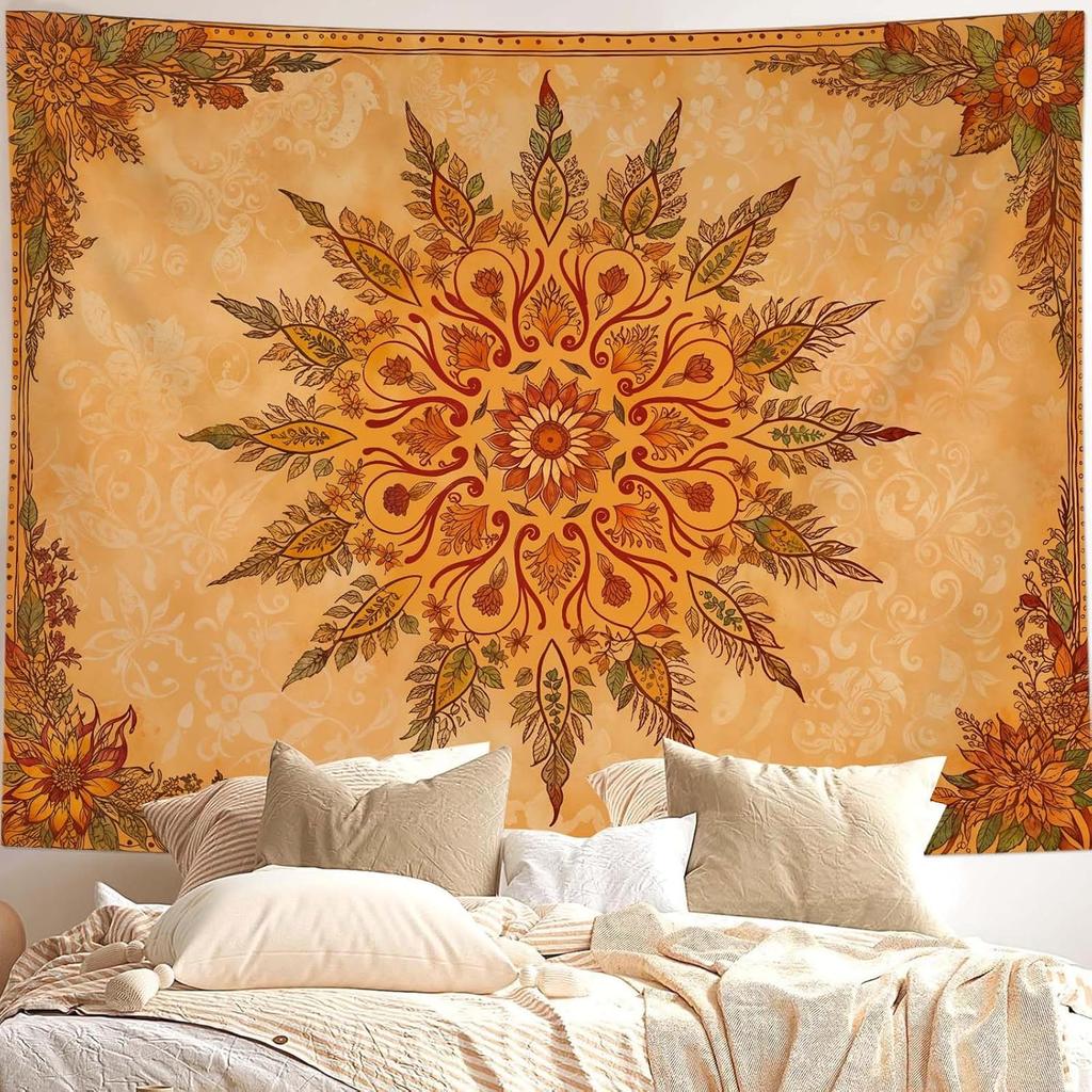 Sun and Moon Tapestry Boho Hippie Orange Red Blue Floral Tapestry for Bedroom Aesthetic Abstract Plant Flowers Small Tapestries