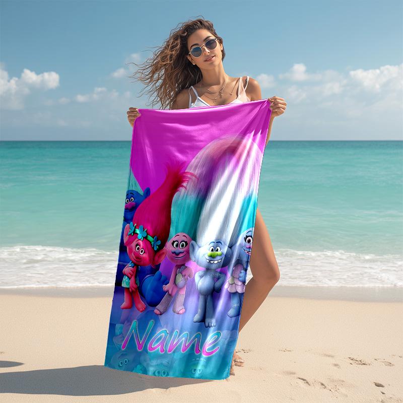 Personalized customized proof beach towel with Trolls pattern - soft, absorbent,quick-drying,perfect swimming,camping&bathing