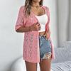 Women Solid Color V Neck Knitted Cardigan Ladies Half Sleeve Street Wear Top