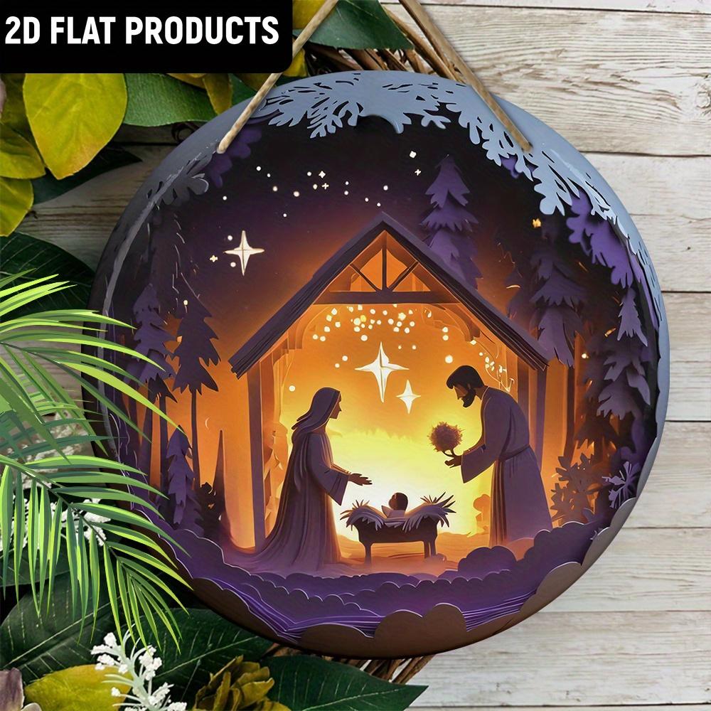 Wooden 2D Flat Scene Sign, Classic Wall Decor, Jesus's Birth Cottage & Star Design, for Door, Wall, Home, Room, Farmhouse, Street, Shop, Garage, Bar
