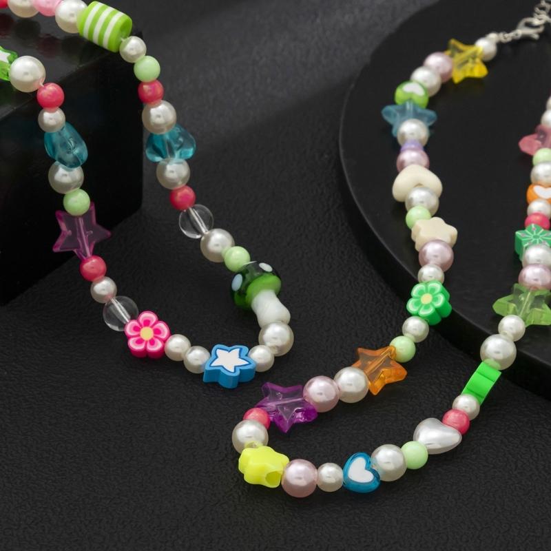 2-elementowy ręcznie robiony naszyjnik z koralików, kołnierzyk, łańcuszek na obojczyk, modny kwiatowy naszyjnik dla kobiet, akcesorium biżuteryjne hip-hopowe