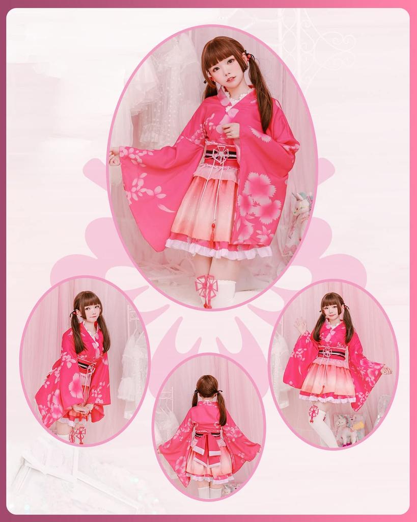 JIURUN Cosplay Kostüm Japanischer Stil Mini Lolita Lang Gothic Mori Übergröße Cosplay Halloween Kostüm Set Set, Yukata, Rock, Kimono, Kleid, Ärmel,