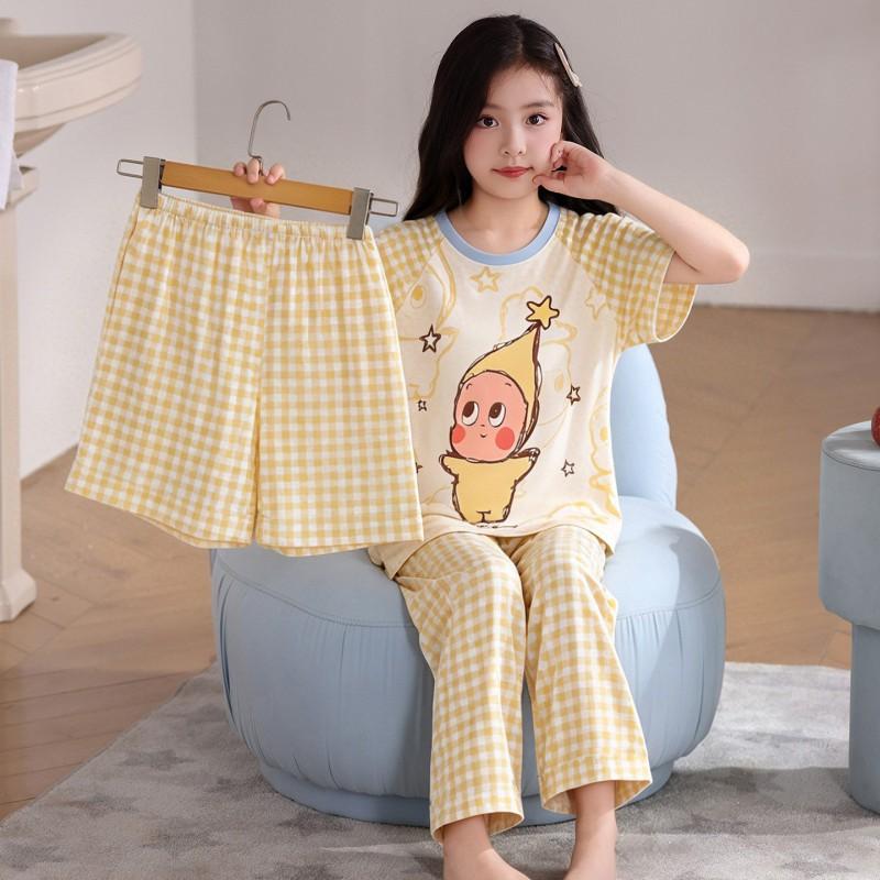 Girls Short Sleeve Modal Pajama Set Lightweight Sleepwear Kids Ages 8 Princess Style Air-Conditioned Nightwear