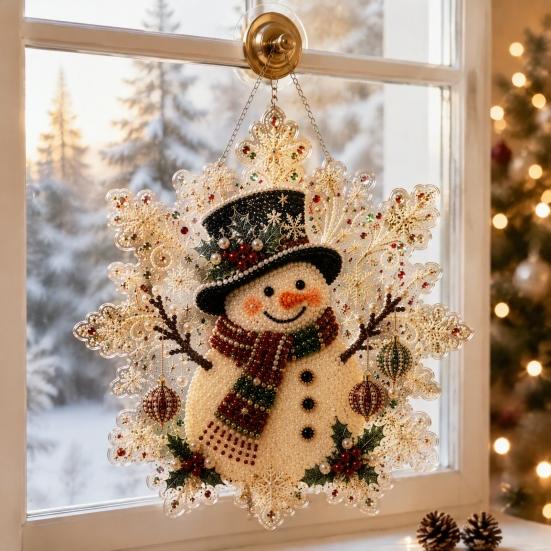 Lightweight Durable Acrylic Ornaments Christmas Pendant with Metal Chain, Double-sided Printed 2D Snowflake Indoor Wall And Window Decorations