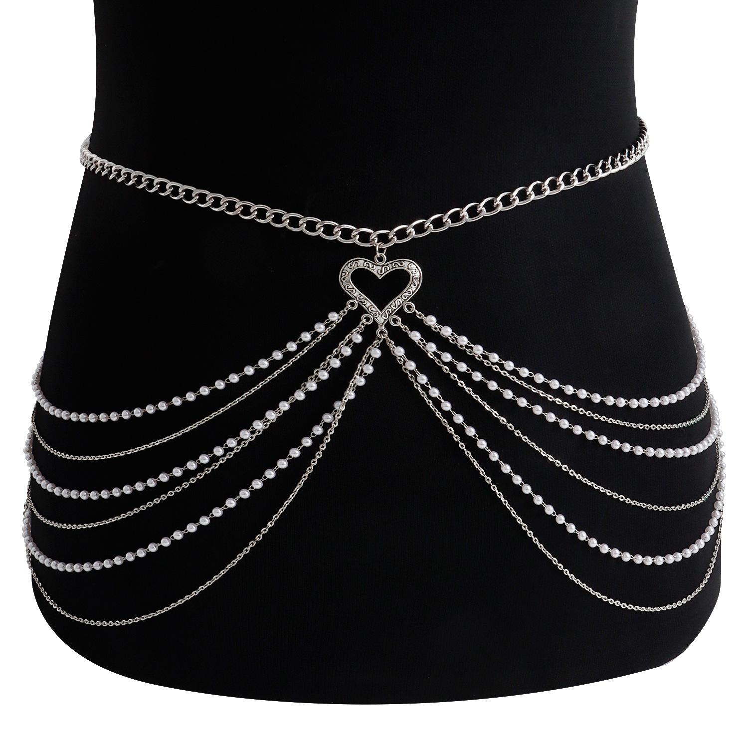 Jewelry ins Multi-layer fringed aluminum chain Spice girl waist chain hip chain, handmade imitation pearl chain body chain