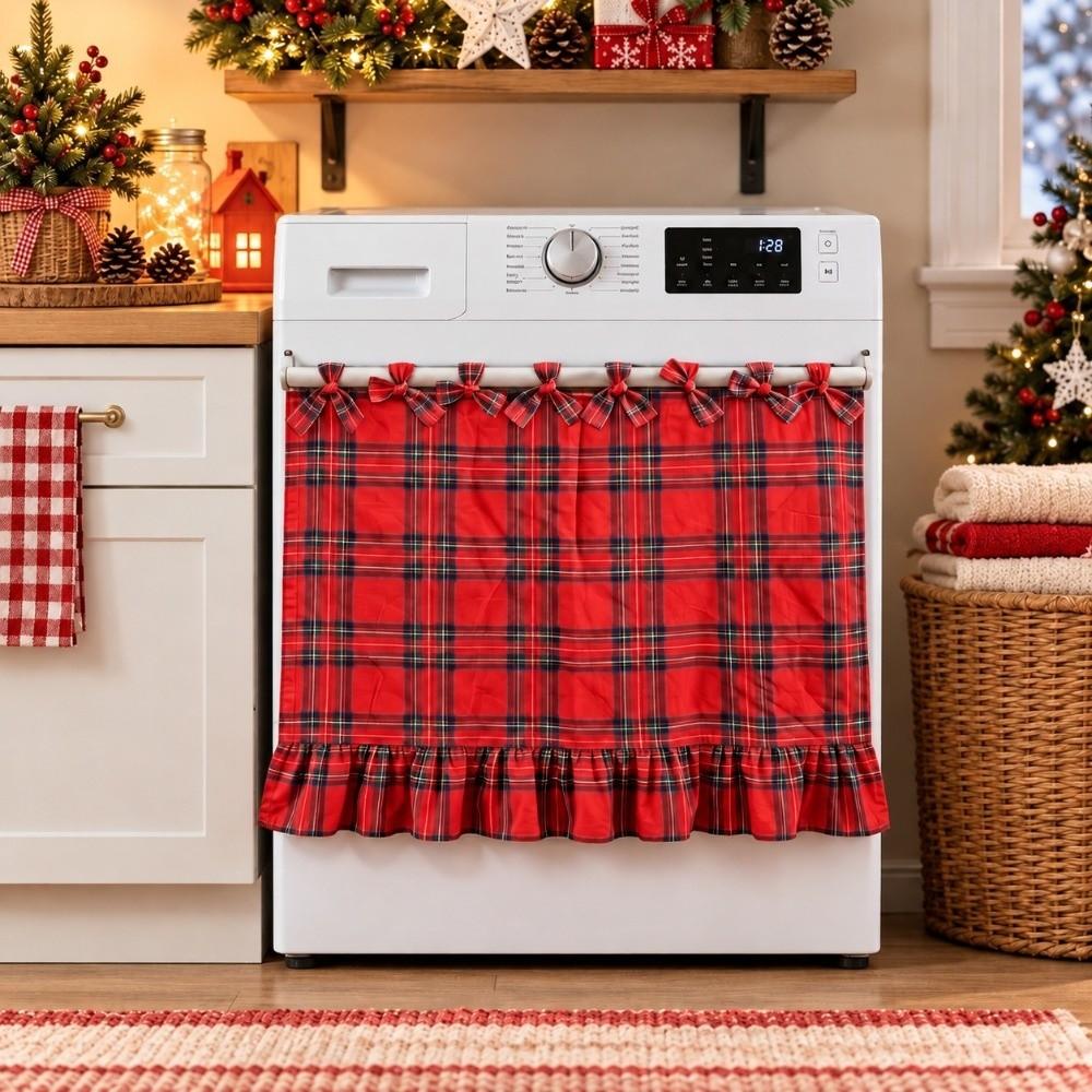 Ruffled Edge Christmas Oven Curtain Double Sided Appliance Dust Cover Festive Cooking