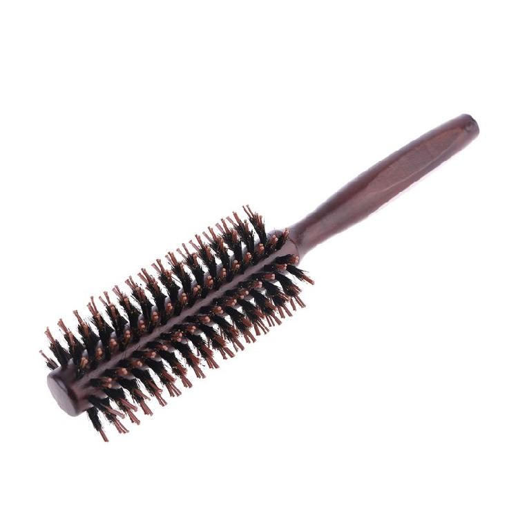 Straight Twill Boar Bristle Hair Round Brush Wood Handle Rolling Styling Comb