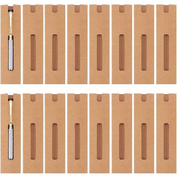 NBEADS 50 Pcs Kraft Pen Gift Boxes, Burlywood Slip-in Pen Packaging Box with Window for Pencil Ballpoint Fountain Pen Display Christmas Gift and