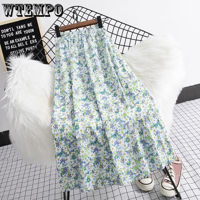 Floral Midi Skirt for Women In Summer Plus Size Artistic High Waisted Chiffon A-line Skirt Mid Length Skirt