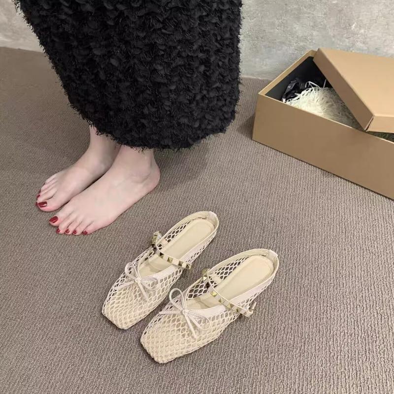 Fashion Low Heel Fishing Net Woven Sandals Women Summer Hollow Soft Sole Comfortable Niche Beach Baotou Roman Half Slippers