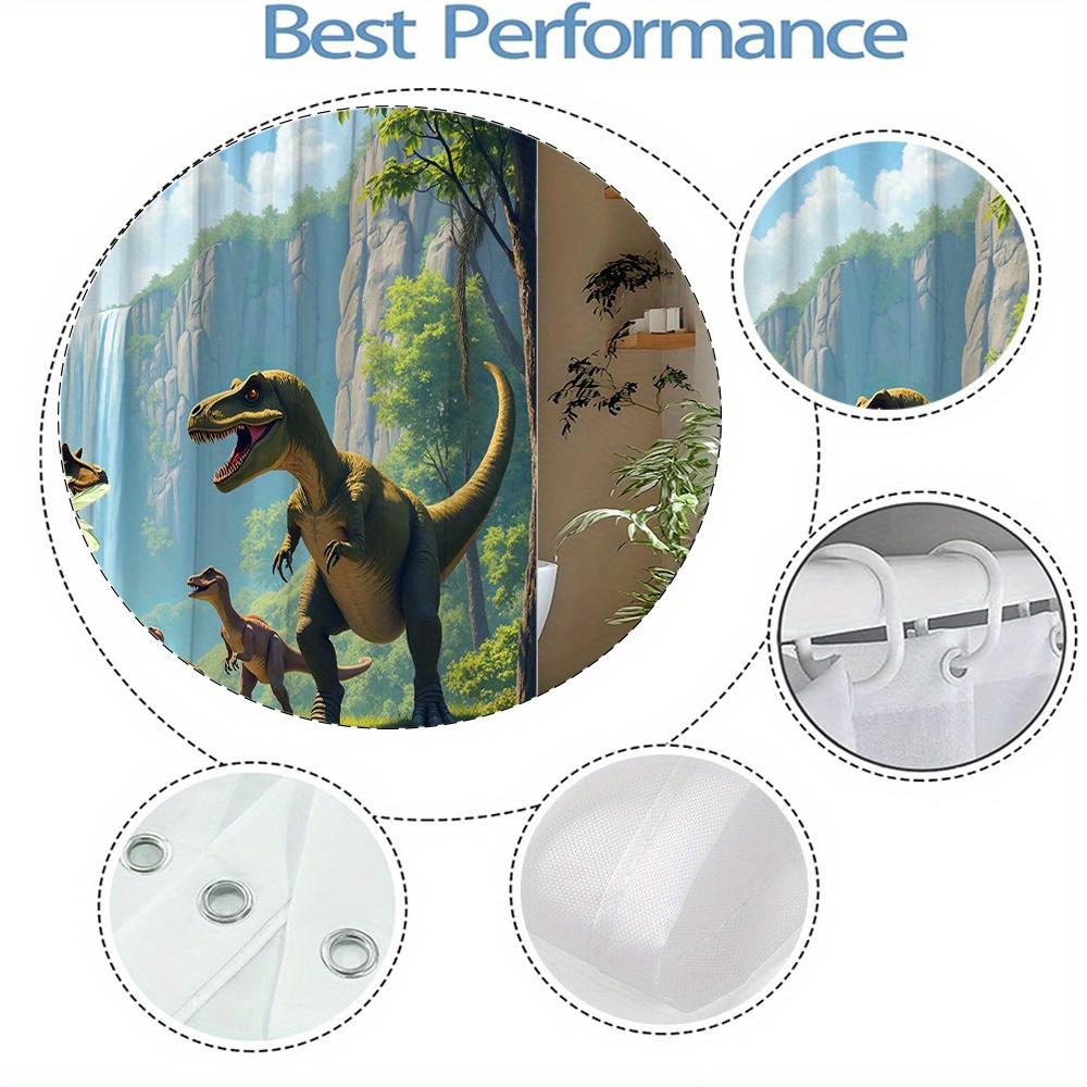 1Pc Shower Curtain - Prehistoric Dinosaur Scene With Waterfall And Lush Greenery, Perfect For Bathroom Decoration