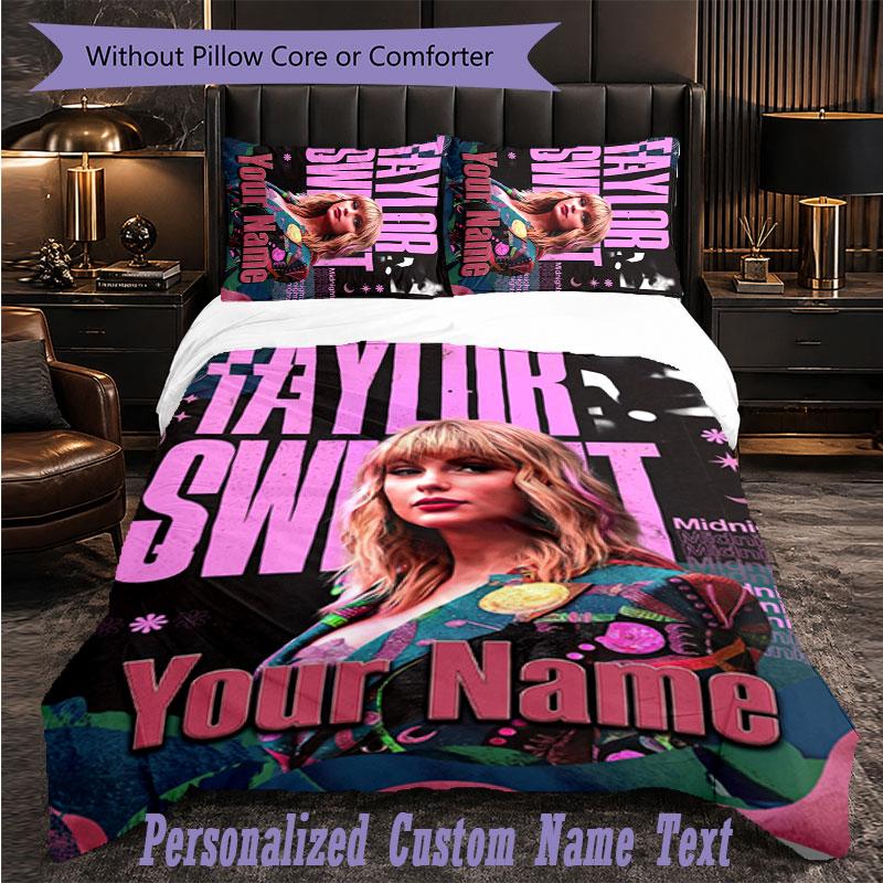 Personalized 3Pcs Bedding SetTaylor Swift Custom Text Duvet Cover Pillowcase Set Bedroom Gift