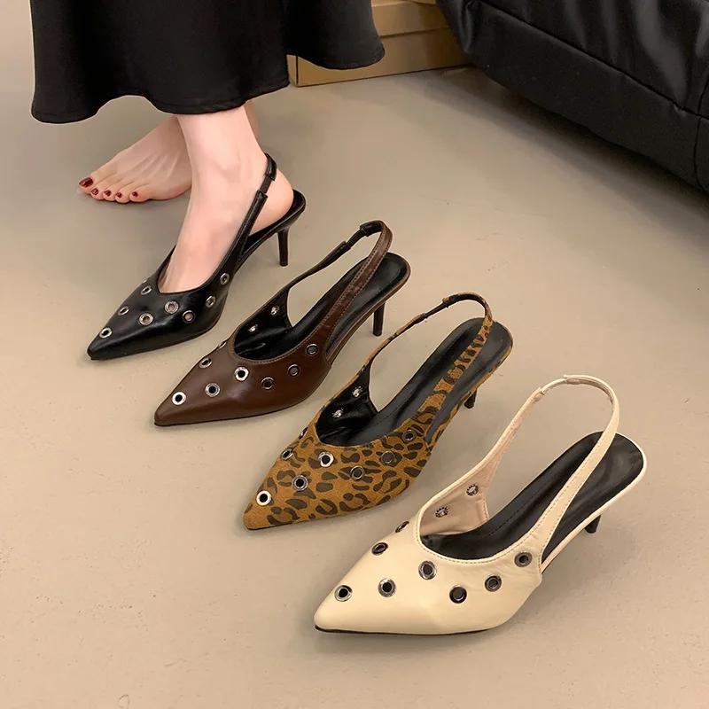 Spring Autumn New Women's Luxury High Heels Pointed Fine Heels Leopard Pattern Single Shoes Breathable Casual High Heels