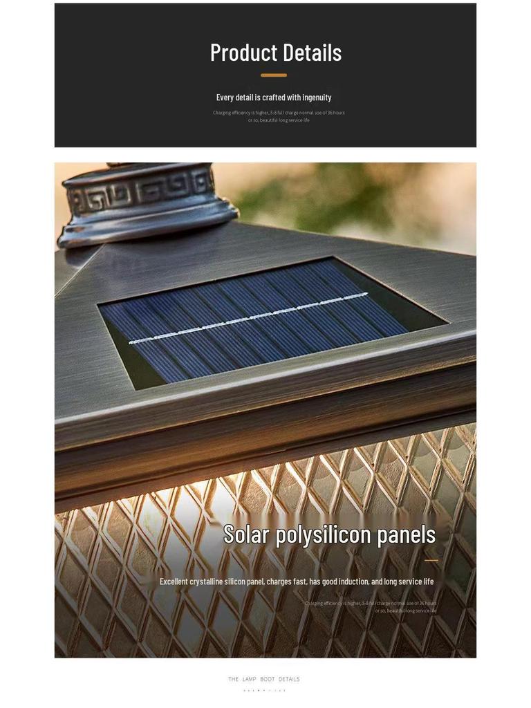 Copper Solar Waterproof Outdoor Pillar Light - European-Style Garden and Gate Lamp