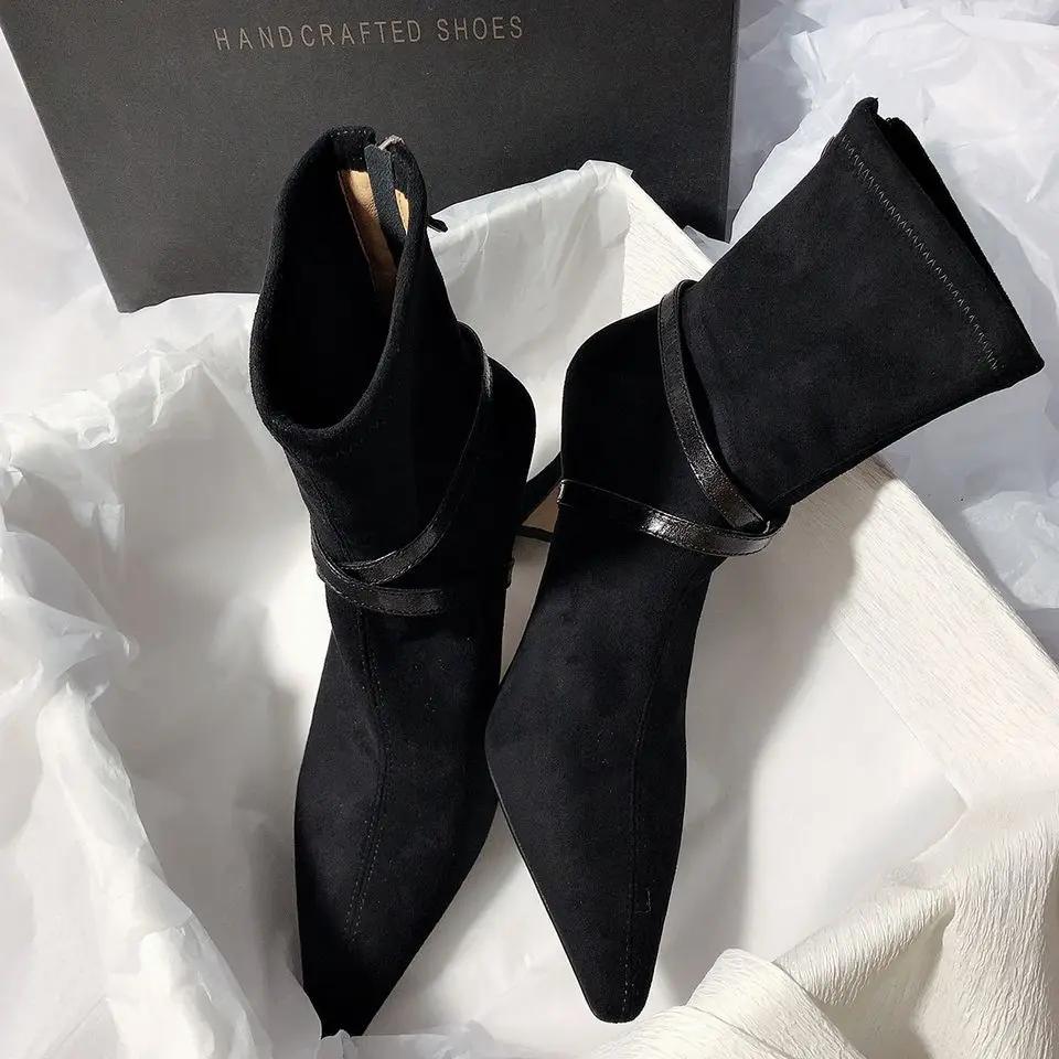 Modă Modă Elastic Subțire Femei Botine Glezna Modă Petrecere Stripper Pantofi Femeie Doamnelor Toc Înalt Scurți Botas Pentru Femei