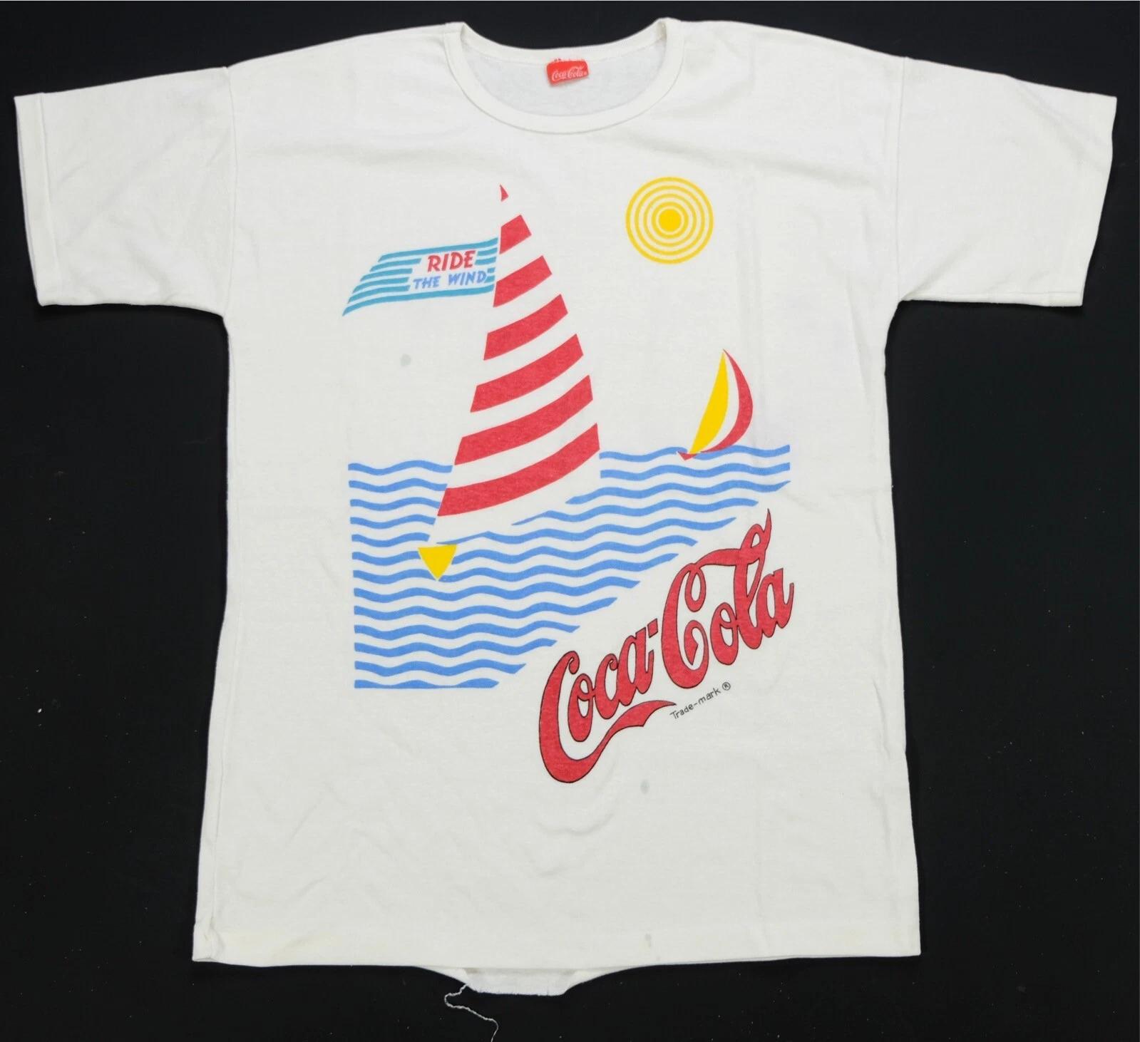 Rare Vintage COCA-COLA Ride The Winds Sailboat Sun Ocean T Shirt 80s 90s White XL