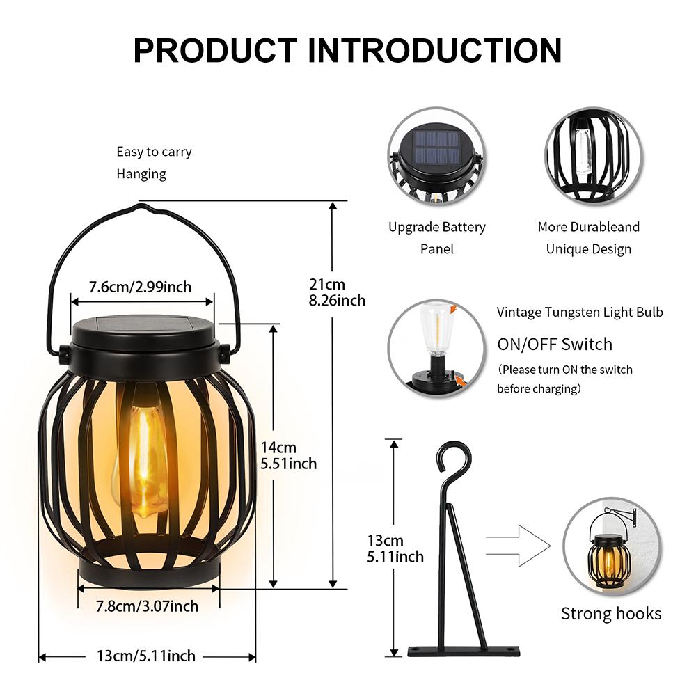 Upgrade Solar Lantern Outdoor Lights Metal Solar Hanging Lamp Vintage Wall Lights Waterproof Fence Garden Yard Patio Decor