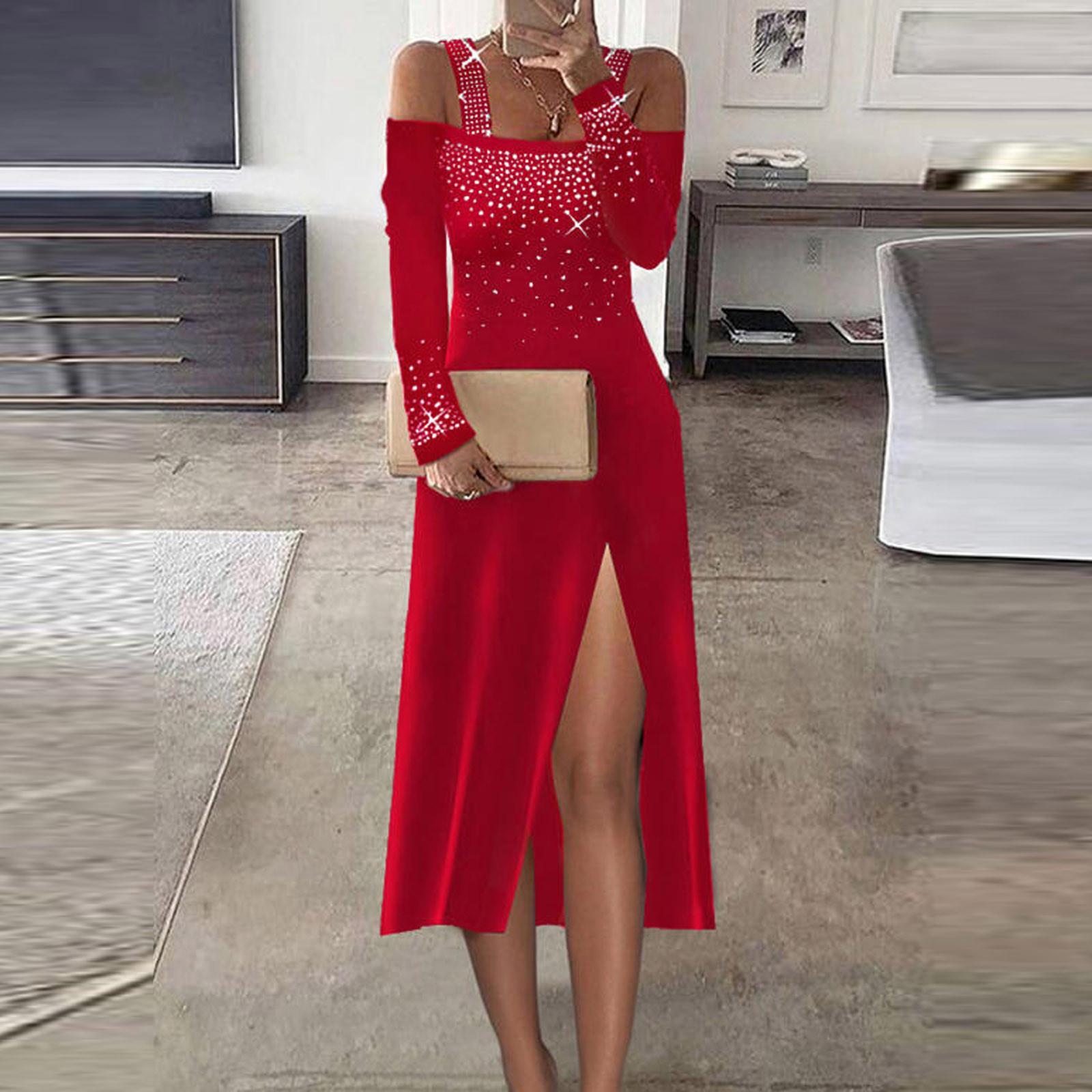 

Женская длинная юбка, темперамент, пуловер на одно плечо, платье со средней талией и разрезом S красный