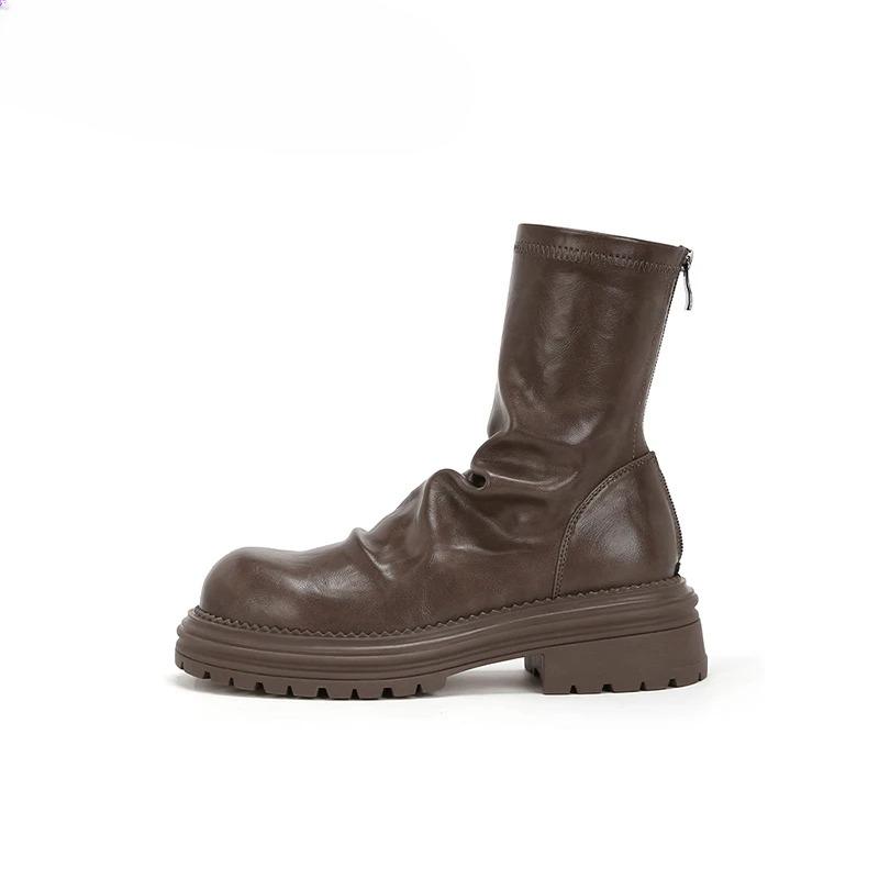 Fashion Vintage PLeated Women Ankle Boots Casaul Height Increase Slim Short Booties Shoes Botas De Inverno Feminina