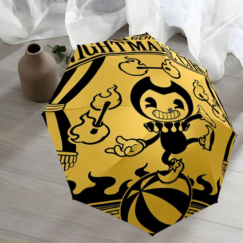 Bendy and the Ink Machine Theme Automatic Umbrella, Lightweight & Portable, 8 Rib, Perfect for Outdoor Travel, Birthdays, Christmas, Gifts.