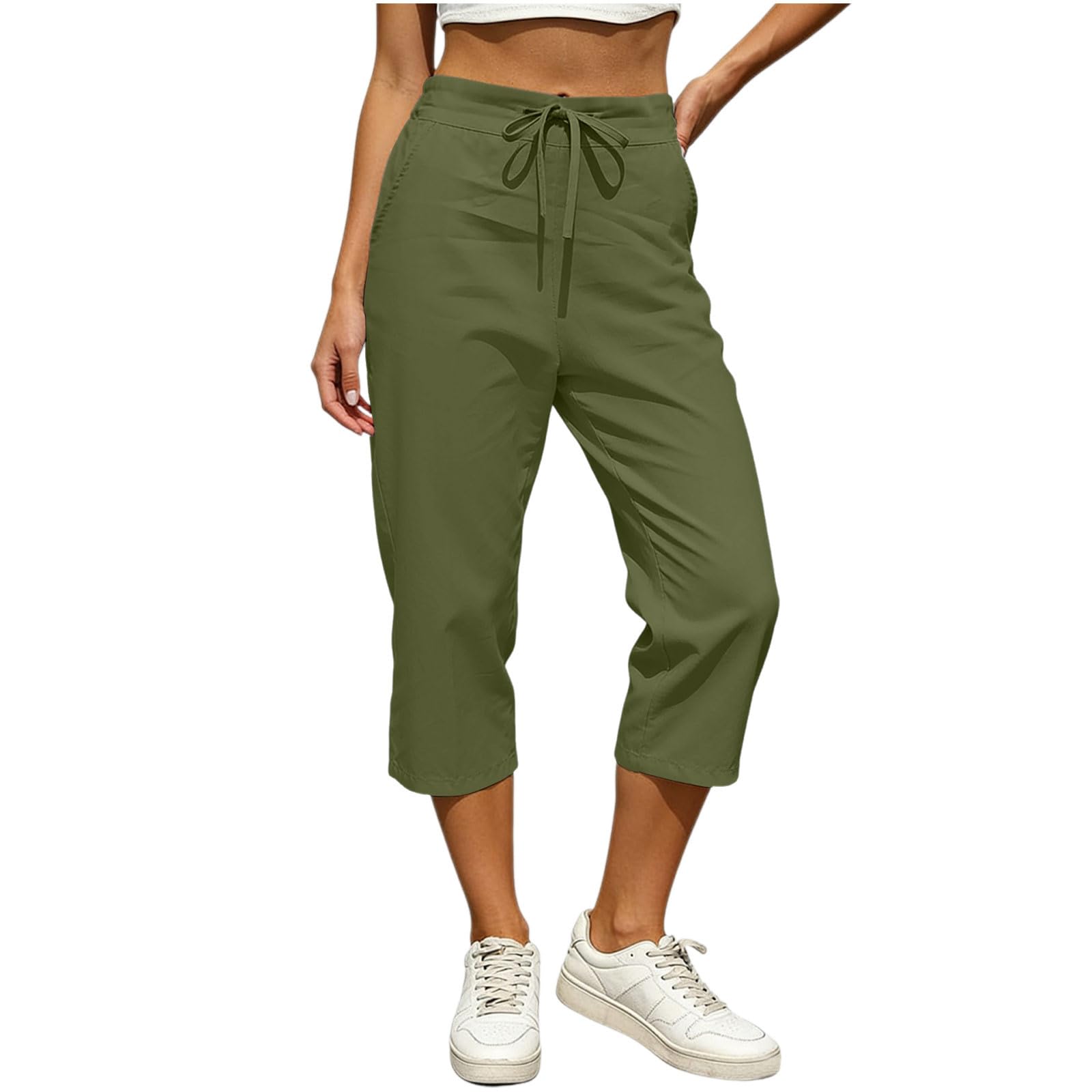 

Women s Fashionable Elastic Waist Drawstring With Pocket Sports Summer Cotton And Hemp Junior Pants L