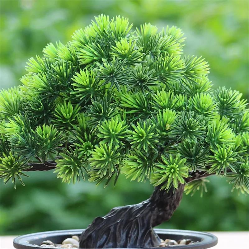 Umělé květiny Bonsai Zelená rostlina Zen Simulovaný strom Borovice Hrnkový květináč Stolní dekorace Dekor Fengshui Prohlížení rostlin