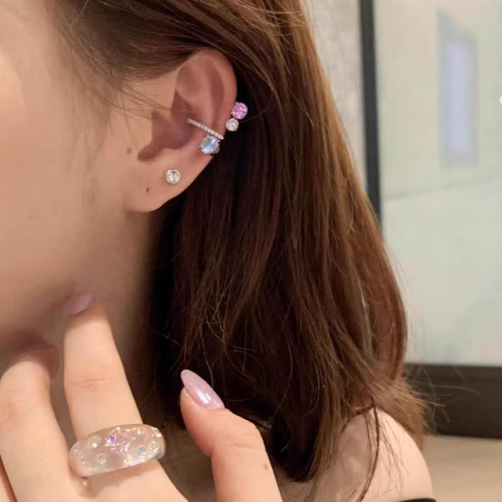 "Pink and Blue Sweet Dream" Dopamine Contrast Color Treasure Row Drill Ear Clip No Ear Piercing Light Luxury Delicate Premium Sensitive Ear Bone Clip